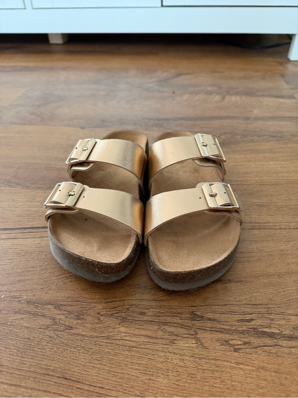 wonder nation Metallic Gold Double Buckle Slide Sandals